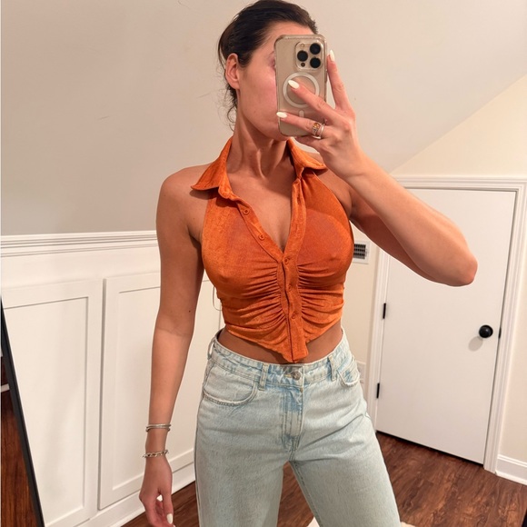 Princess Polly Tops - Princess Polly Burnt Orange Ruched Crop Top